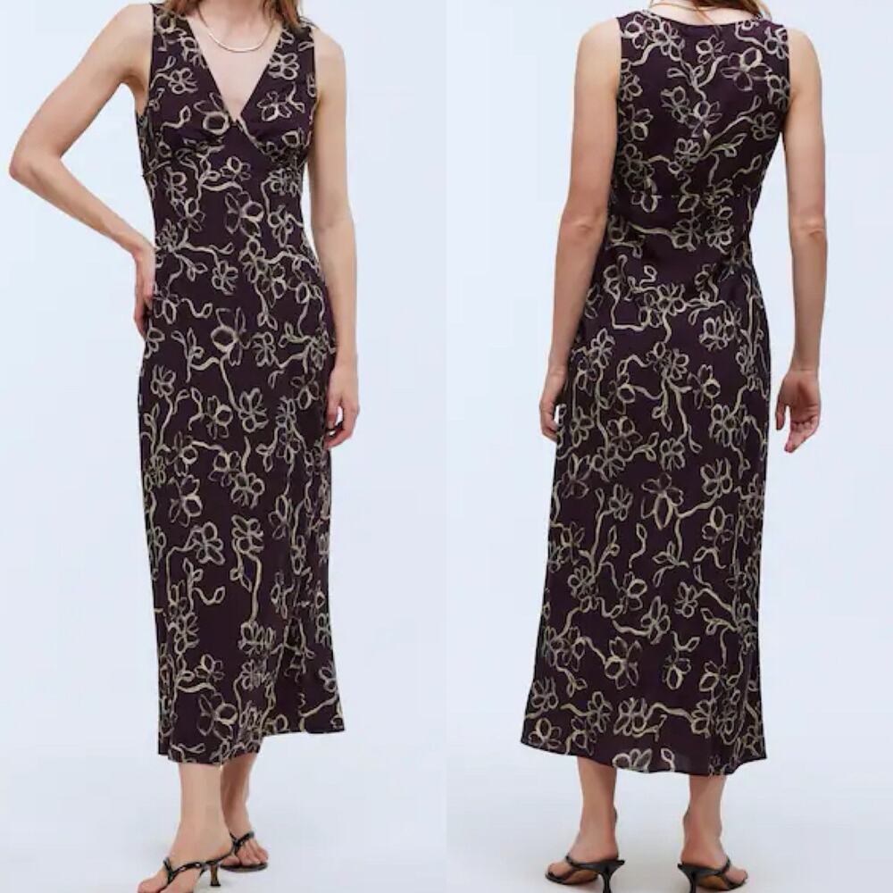 Madewell Ariana Floral Maxi Slip Sun Dress Womens Size 6 Eggplant Purple V Neck